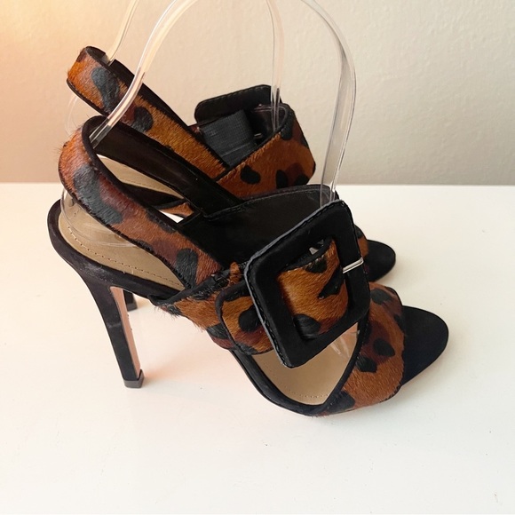 SCHUTZ Suede-trimmed leopard-print calf hair sandals - Picture 7 of 9